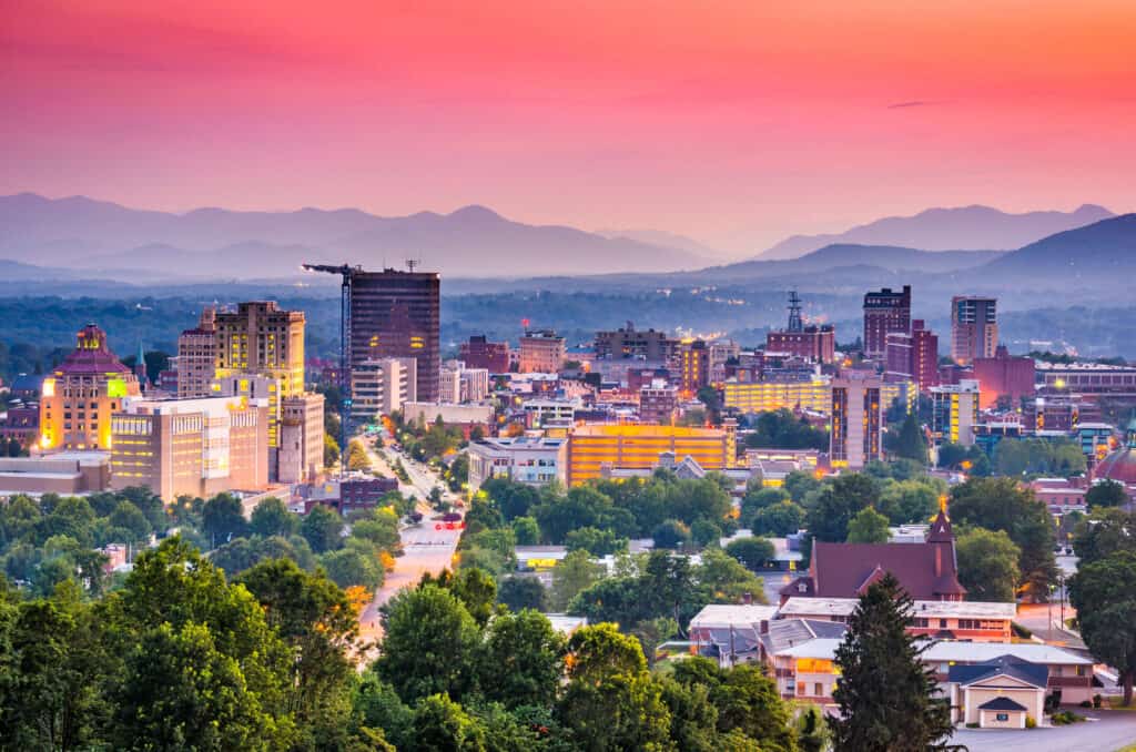 Aerial view of a metropolitan city at sunset.