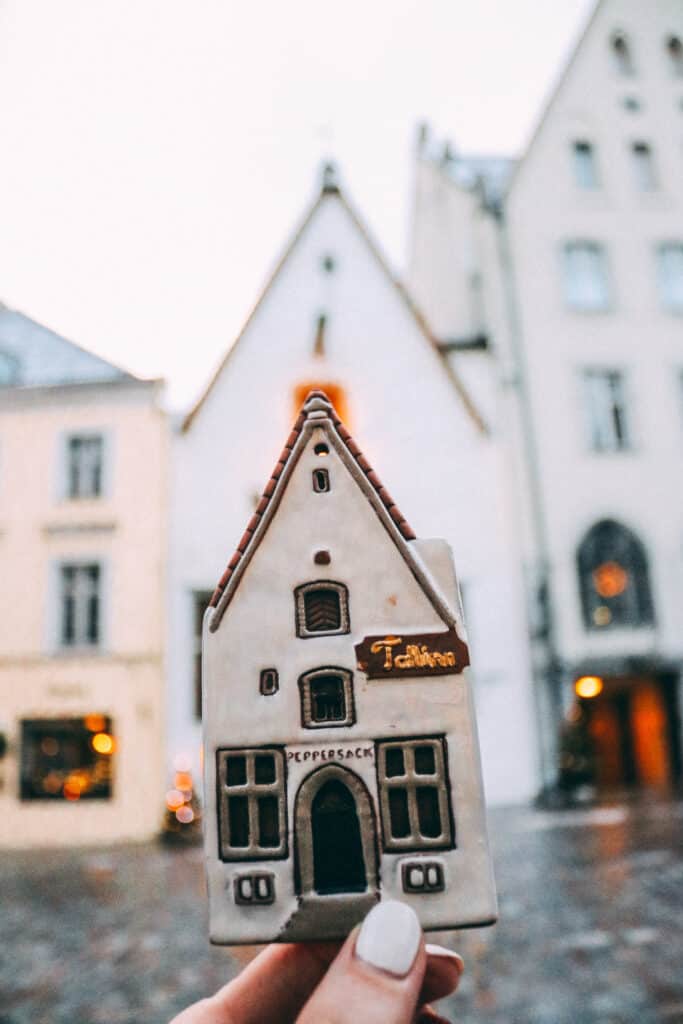 A small replica of a European styled building.